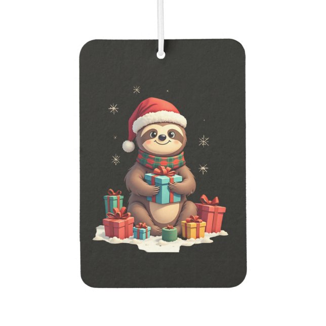 Merry Slothmas cute Christmas sloth Santa hat Xmas Car Air Freshener (Front)