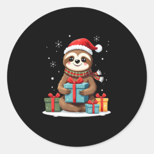 Merry Slothmas cute Christmas sloth Santa hat Xmas Classic Round Sticker