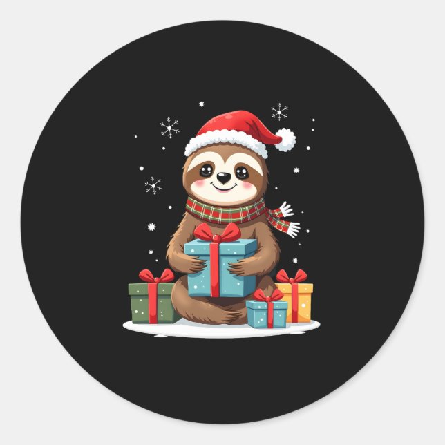 Merry Slothmas cute Christmas sloth Santa hat Xmas Classic Round Sticker (Front)