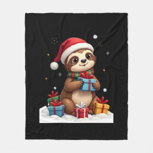 Merry Slothmas cute Christmas sloth Santa hat Xmas Fleece Blanket