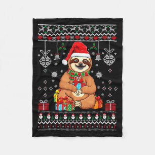 Merry Slothmas Cute Christmas Sloth Santa Hat Xmas Fleece Blanket