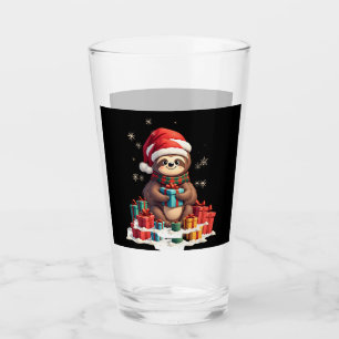 Merry Slothmas cute Christmas sloth Santa hat Xmas Glass