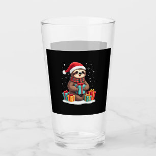 Merry Slothmas cute Christmas sloth Santa hat Xmas Glass