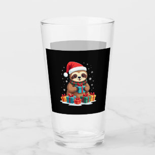 Merry Slothmas cute Christmas sloth Santa hat Xmas Glass