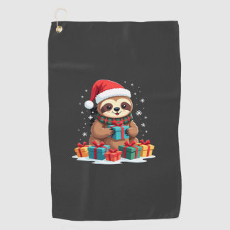 Merry Slothmas cute Christmas sloth Santa hat Xmas Golf Towel