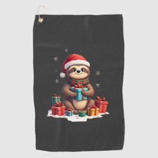Merry Slothmas cute Christmas sloth Santa hat Xmas Golf Towel