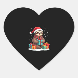 Merry Slothmas cute Christmas sloth Santa hat Xmas Heart Sticker