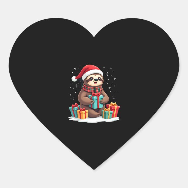 Merry Slothmas cute Christmas sloth Santa hat Xmas Heart Sticker (Front)
