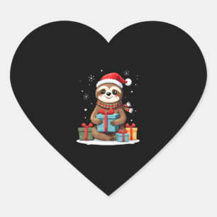 Merry Slothmas cute Christmas sloth Santa hat Xmas Heart Sticker
