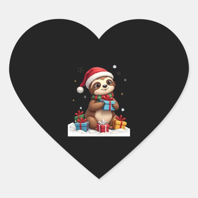 Merry Slothmas cute Christmas sloth Santa hat Xmas Heart Sticker (Front)