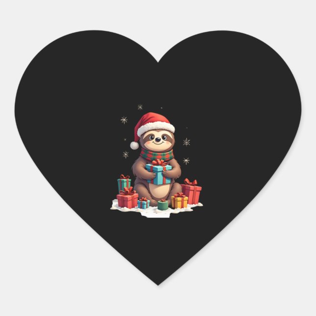 Merry Slothmas cute Christmas sloth Santa hat Xmas Heart Sticker (Front)