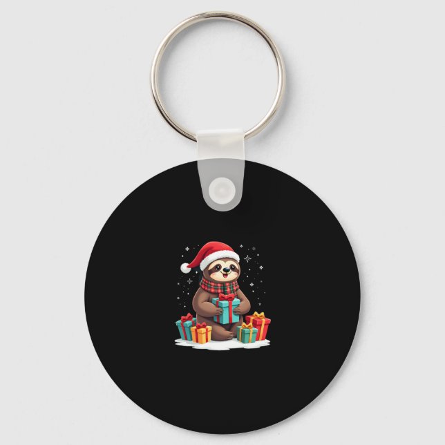 Merry Slothmas cute Christmas sloth Santa hat Xmas Key Ring (Front)