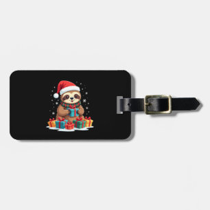 Merry Slothmas cute Christmas sloth Santa hat Xmas Luggage Tag