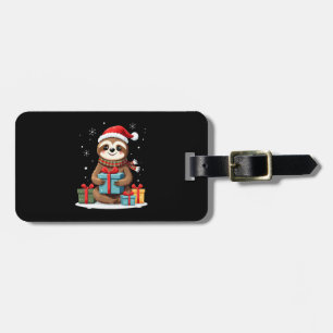 Merry Slothmas cute Christmas sloth Santa hat Xmas Luggage Tag