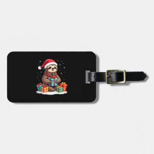 Merry Slothmas cute Christmas sloth Santa hat Xmas Luggage Tag