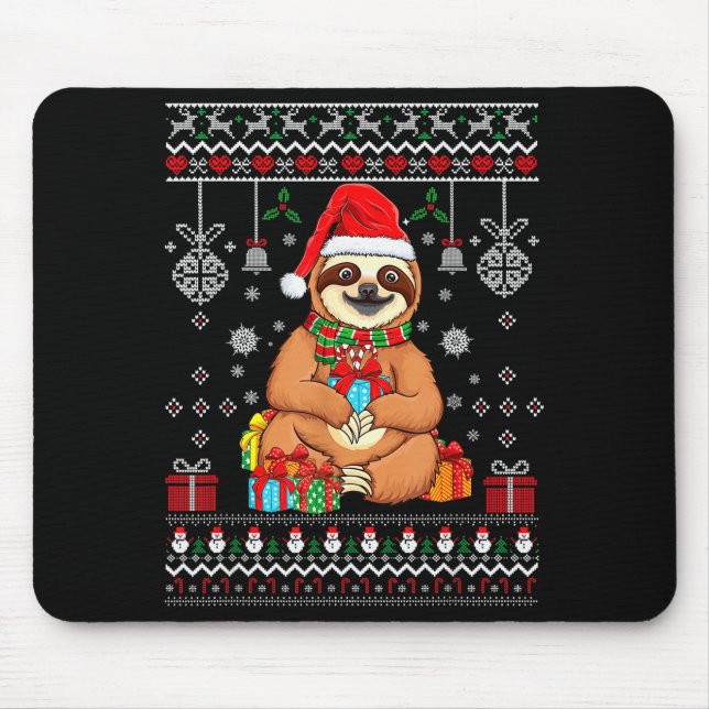 Merry Slothmas Cute Christmas Sloth Santa Hat Xmas Mouse Mat (Front)