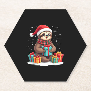Merry Slothmas cute Christmas sloth Santa hat Xmas Paper Coaster