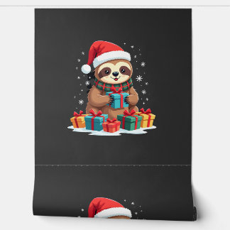 Merry Slothmas cute Christmas sloth Santa hat Xmas Wallpaper