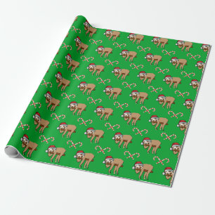 Merry Slothmas   Cute Santa Claus Sloth Wrapping Paper