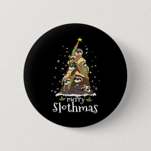 Merry Slothmas Cute Xmas Sloth Santa Hat Christmas 6 Cm Round Badge