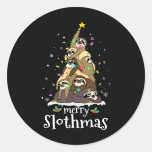 Merry Slothmas Cute Xmas Sloth Santa Hat Christmas Classic Round Sticker