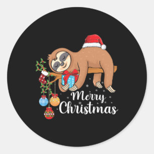 Merry Slothmas Cute Xmas Sloth Santa Hat Christmas Classic Round Sticker