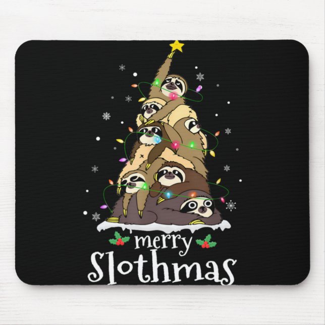 Merry Slothmas Cute Xmas Sloth Santa Hat Christmas Mouse Mat (Front)