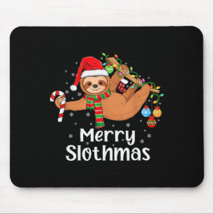 Merry Slothmas Cute Xmas Sloth Santa Hat Christmas Mouse Mat