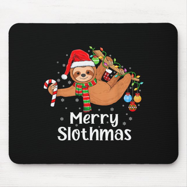 Merry Slothmas Cute Xmas Sloth Santa Hat Christmas Mouse Mat (Front)