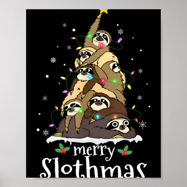 Merry Slothmas Cute Xmas Sloth Santa Hat Christmas Poster (Front)