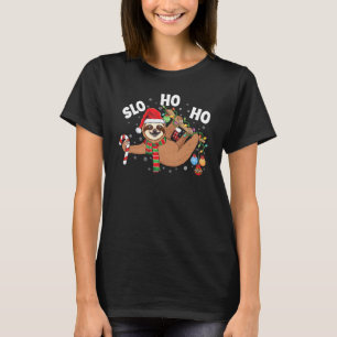 Merry Slothmas cute Xmas sloth Santa hat Christmas T-Shirt