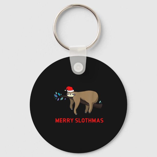 Merry Slothmas Funny Sloth Christmas  Key Ring (Front)