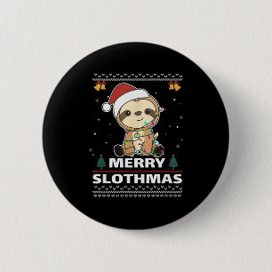 Merry Slothmas Funny Sloth Christmas Pun  6 Cm Round Badge