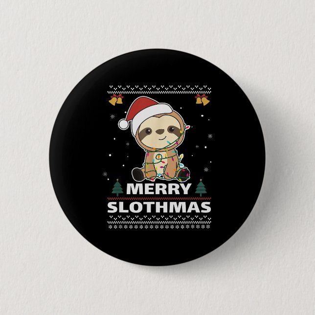 Merry Slothmas Funny Sloth Christmas Pun  6 Cm Round Badge (Front)