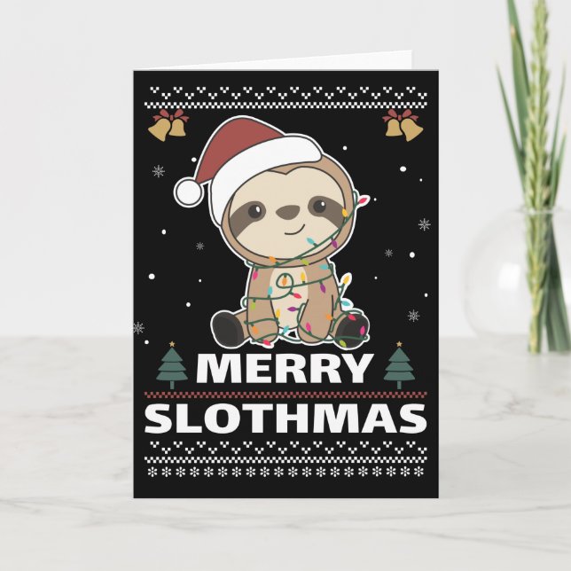 Merry Slothmas Funny Sloth Christmas Pun Card (Front)