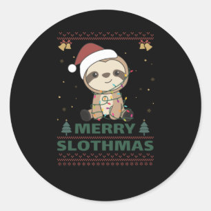 Merry Slothmas Funny Sloth Christmas Pun Classic Round Sticker