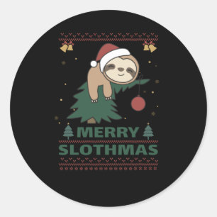 Merry Slothmas Funny Sloth Christmas Pun Classic Round Sticker