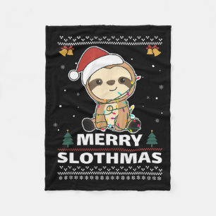 Merry Slothmas Funny Sloth Christmas Pun Fleece Blanket