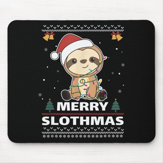 Merry Slothmas Funny Sloth Christmas Pun  Mouse Mat (Front)