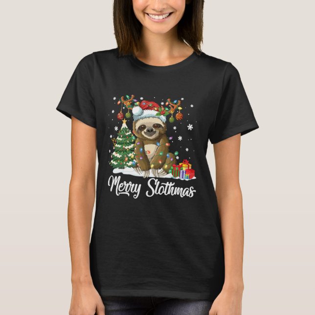 Merry Slothmas Funny Sloth Christmas T-Shirt (Front)