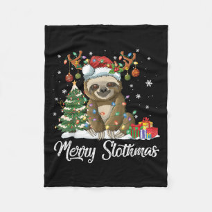 Merry Slothmas Funny Sloth Christmas Tree Lights X Fleece Blanket