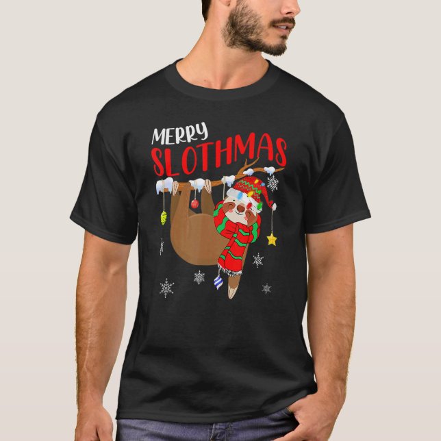 Merry Slothmas Happy Christmas  Sloth Noel Snow T-Shirt (Front)