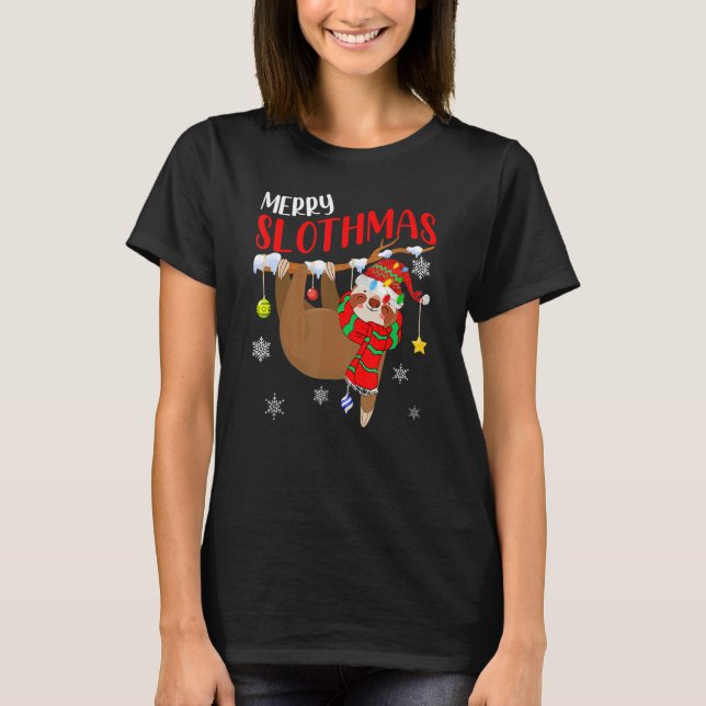 Merry Slothmas Happy Christmas  Sloth Noel Snow T-Shirt (Front)
