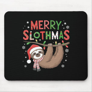 Merry Slothmas Santa Hat Pyjamas Sloth Lover Girls Mouse Mat