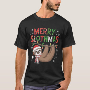 Merry Slothmas Santa Hat Pyjamas Sloth Lover Girls T-Shirt