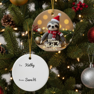 Merry Slothmas Santa Sloth Personalized Ceramic Tree Decoration