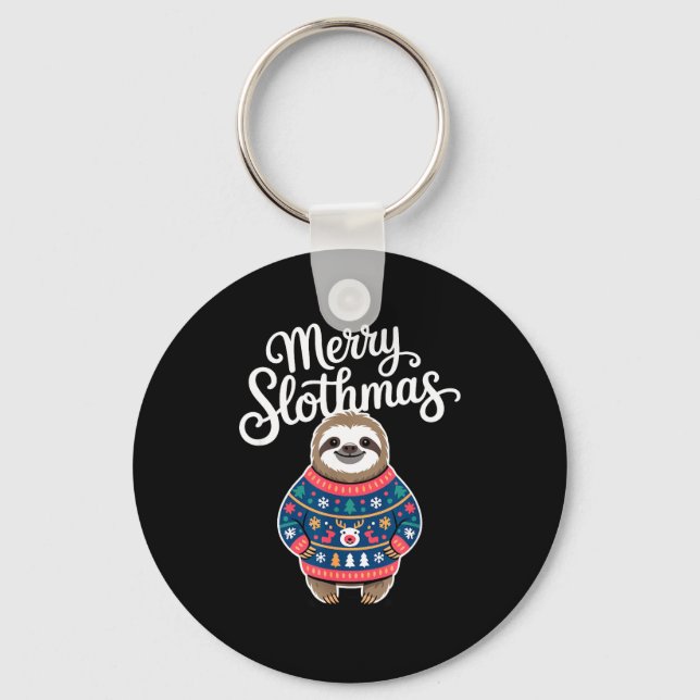 Merry Slothmas Sweater Funny Sloth Christmas Pajam Key Ring (Front)