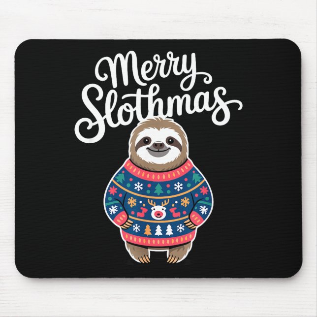 Merry Slothmas Sweater Funny Sloth Christmas Pajam Mouse Mat (Front)