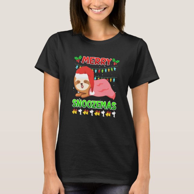 Merry Snoozemas sloth laziness Ugly Christmas T-Shirt (Front)