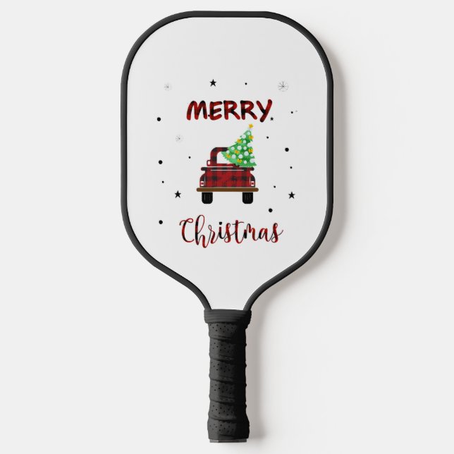 Merry Snow Christmas Buffalo Farm Truck Tree T Shi Pickleball Paddle (Front)